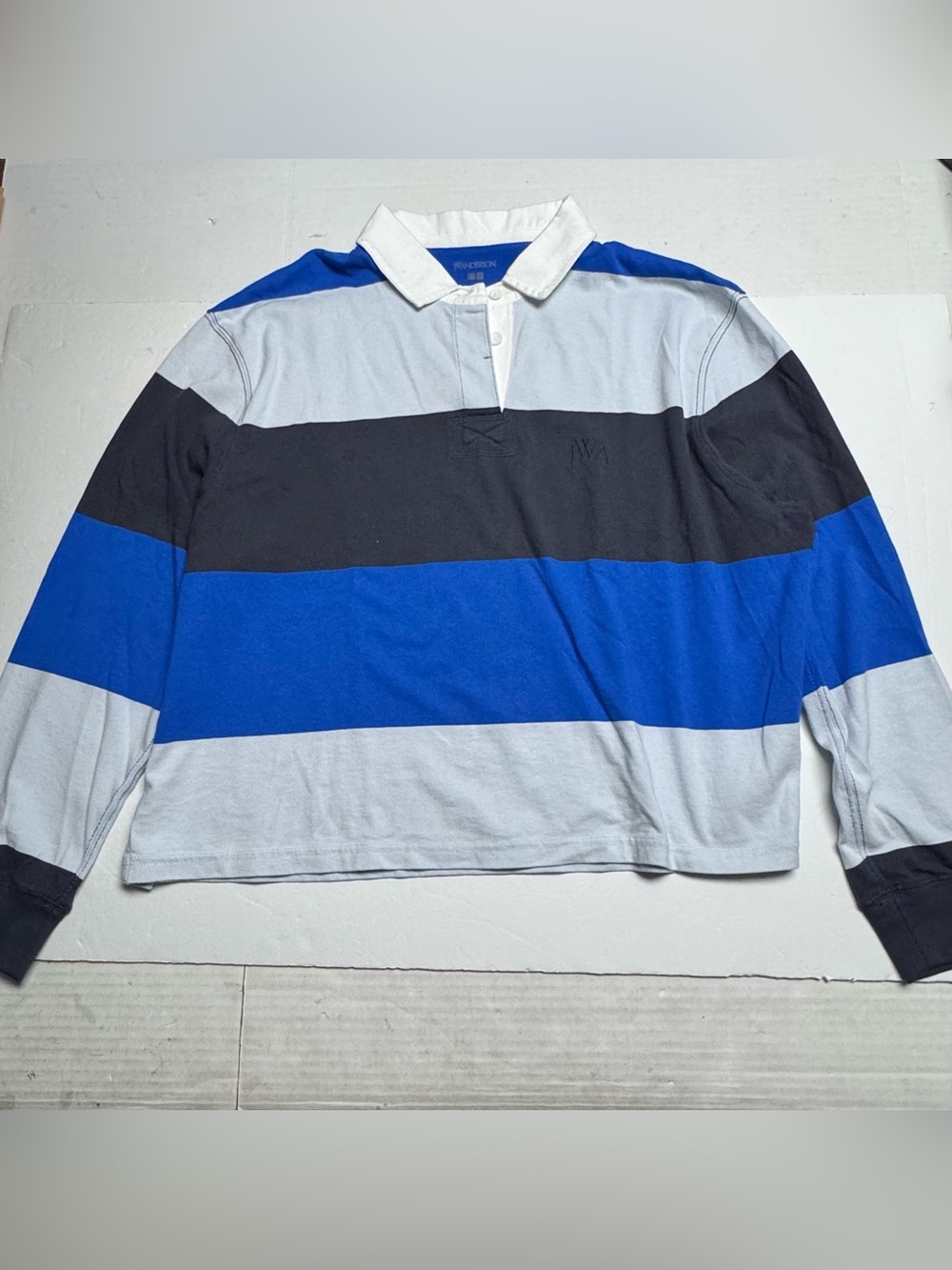 JW Anderson x Uniqlo Boxy Fit Long Sleeve Rugby Polo Shirt In Blue Stripe XL